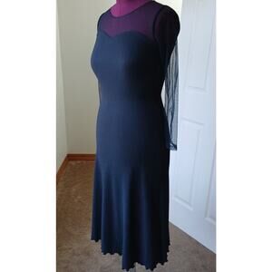Goth Maxi Dress Small ? sheer mesh top long sleeves sweetheart neckline ribbed